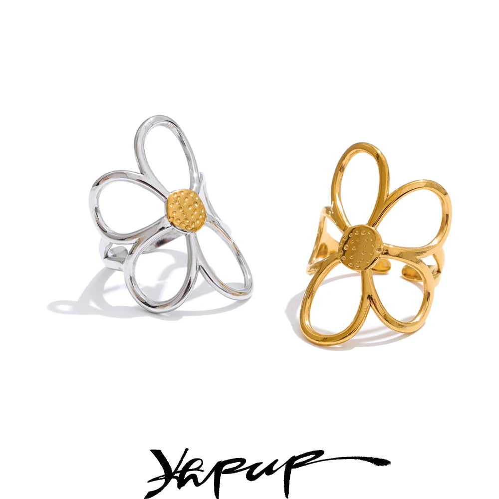 Stainless Steel Metal Flower Adjustable Finger Ring Attractive Daily Jewelry Accessories Gift - Image 1