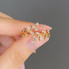 Fancy Leaf Design Adjustable Opening Rings for Women Sparkling Cubic Zirconia Olive Ring Party Daily Wear Jewelry - Image 4