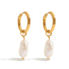 Irregular Freshwater Pearl Drop Hoop Earrings Stainless Steel Ears Jewelry Elegant Daily Drop Earrings - Image 1