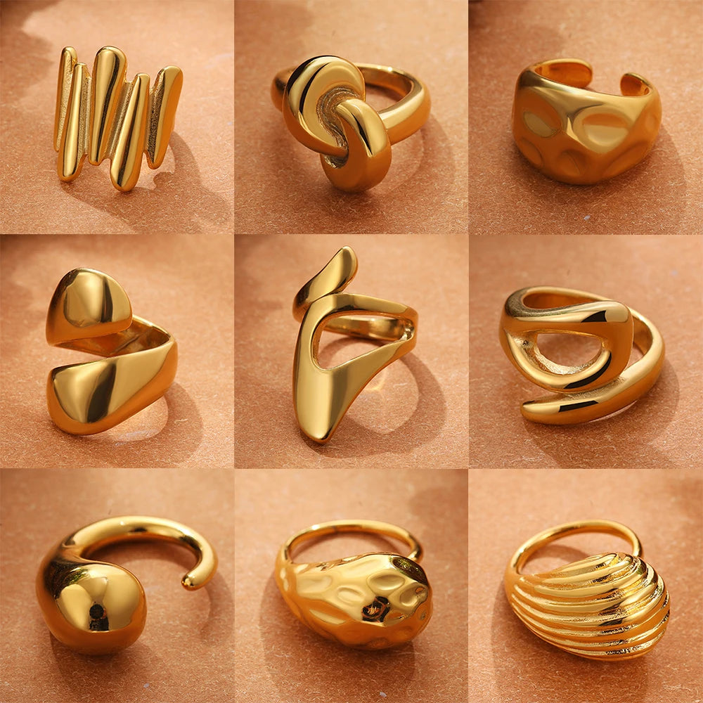 Vintage Stainless Steel Rings for Women Punk Chunky Irregular Smooth Adjustable Open Ring Jewelry Weddings Gifts - Image 1