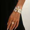 2Pcs Gold Flower Enamel Jewelry Set for Women Adjustable Cuff Bangle Ring Elegant Summer Beach Vacation Gift - Image 2