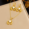 316L Stainless Steel Golden Flower Heart Moon Pearl Necklace Earrings Set For Women Girl Jewelry Suit - Image 7