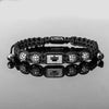 Men's Adjustable Black Braided Crown Design Bracelet with Sparkling Synthetic Zirconia Stones Elegant GoldenTone Rectangular - Image 5