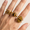 Stackable Vintage Tiger Eye Stone Open Cuff Rings Hammered Gold Plated Stainless Steel Adjustable Boho Korean Jewelry for Women - Image 2