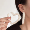 Korean Sweet White Plush Heart Hoop Earrings for Women Exaggerated Flocking C-Shaped Earrings Wedding Party Jewelry Gift - Image 2