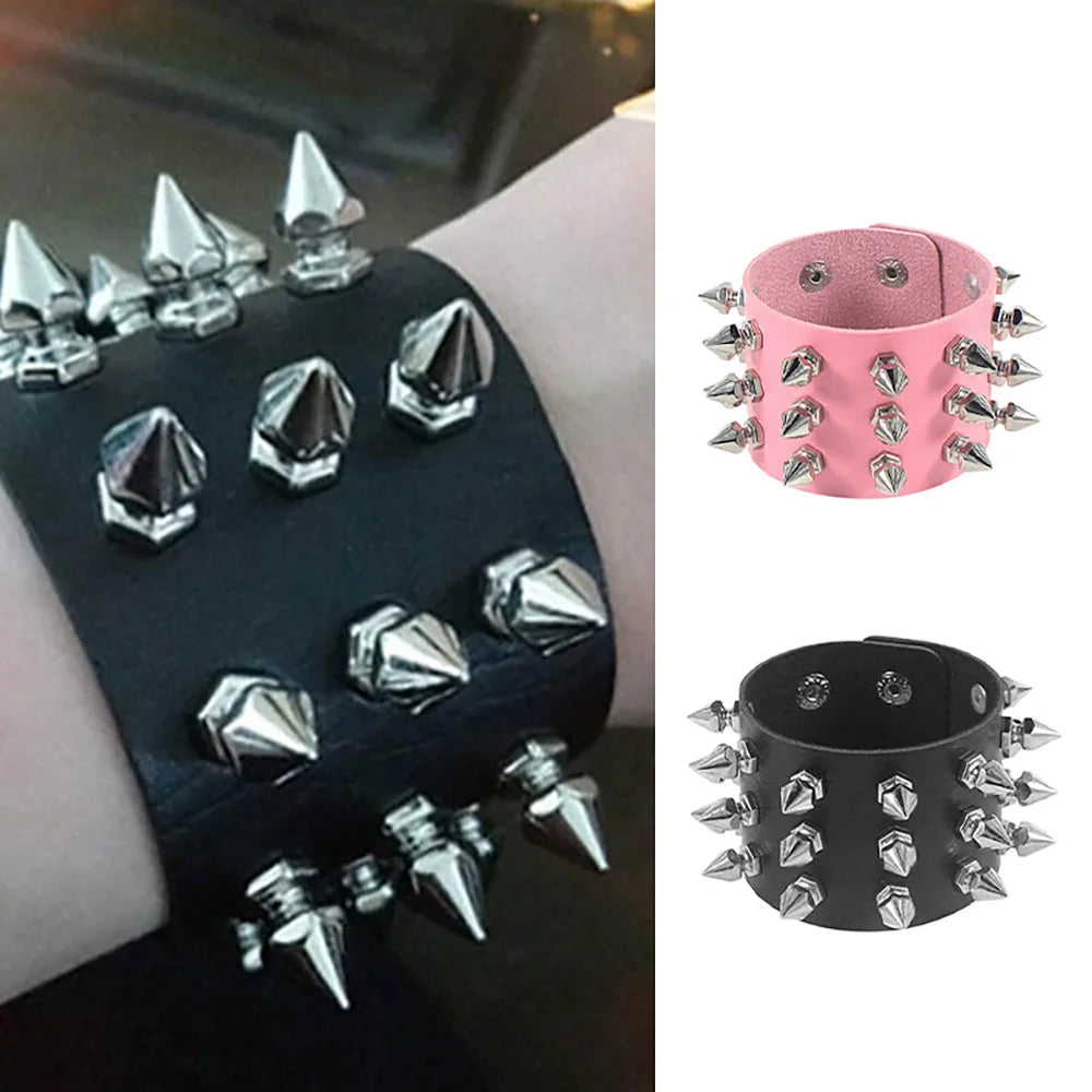 Black PU Leather Rivet Spikes Bracelet Cuff Wristband Goth Gothic Metal Punk Bracelets For Women Men Armbands Cosplay - Image 1
