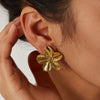 Vintage Gold Stainless Steel Flower Metal Earrings Rings Set Floral Modern Women Gift - Image 1