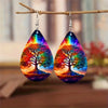 Bohemian Wooden Water Drop Earrings Elegant Rainbow Tree Of Life Willow Tree Teardrop Earring Double Sided Colorful Earrings - Image 1