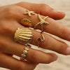 Stainless Steel Shell Starfish Open Ring Set for Women Exaggeration 5Pcs Adjustable Rings Retro Stackable Jewelry Gift - Image 1