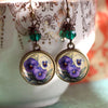 Vintage Green Bead Purple And White Flower Glass Dangle Bronze Earrings For Women Jewelry Accessories - Image 4