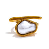 Stainless Steel Gold Plated Baroque Pearls Jewelry Set Wedding Party Necklace Ring Bracelet - Image 22