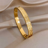Retro Gothic Stainless Steel Wide Bracelets for Women Men Geometric Textured Carved Gold Plated Cuff Bangle Jewelry - Image 6