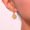 Embossment Square Fire Sun Charm Pendant Drop Hoop Earrings Vintage Small Golden Hook Earrings For Women - Image 3
