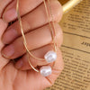 Double-Layer Snake Chain Choker Necklace with Imitation Pearl Pendant in Gold-Tone - Image 12