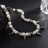 KunJoe Punk Imitation Pearl Rivet Choker Necklace for Men Irregular Silver Color Ccb Beaded Neck Chain Male Jewelry Gift - Image 5