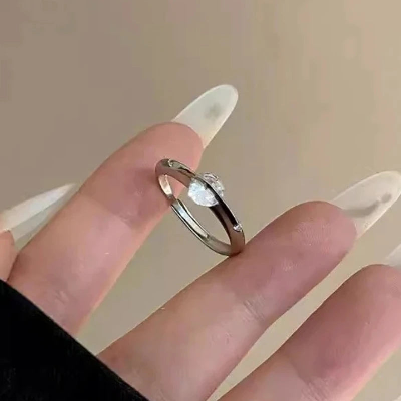Silver Color Geometric Rotating Planet Zircon Adjustable Opening Rings for Women Jewelry Minimalist Accessories - Image 1