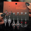 Ingemark 6Pairs/Set Halloween Red Crystal Skull Spider Metal Drop Earrings for Women Goth Cross Rose Piercing Earrings Jewelry - Image 1