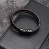 Men Black Blue Braided Leather Bracelet Double Band Bangle - Image 5