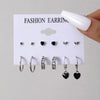 6 Pairs Korean Metal Start Heart Circle Small Earrings For Women Black Heart Enamel Earrings Sweet Jewelry - Image 3
