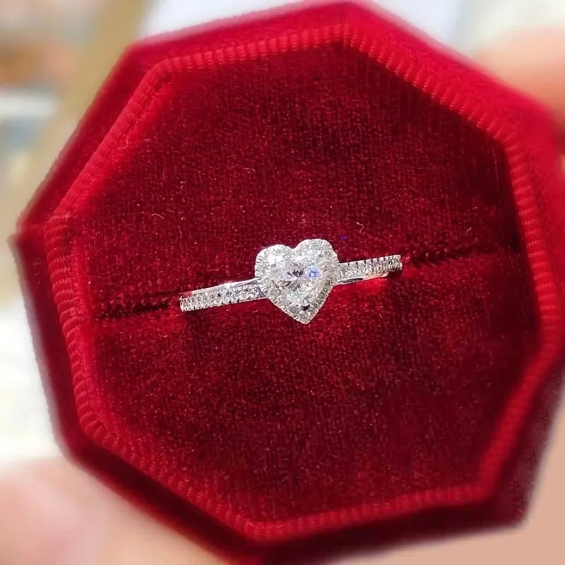 AA Heart Cubic Zirconia Wedding Rings for Women Silver Color Proposal Engagement Ring Temperament Ladies Jewelry - Image 1