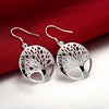 Silver Charm Round Tree of Life Earrings Necklace Set For Women Wedding Christmas Jewelry Set - Image 3