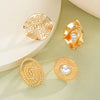 4Pcs/Set Gold Color Imitation Pearl Flower Chunky Rings Set For Women Exaggerated Metal Hollow Geometric Ring Jewelry - Image 3