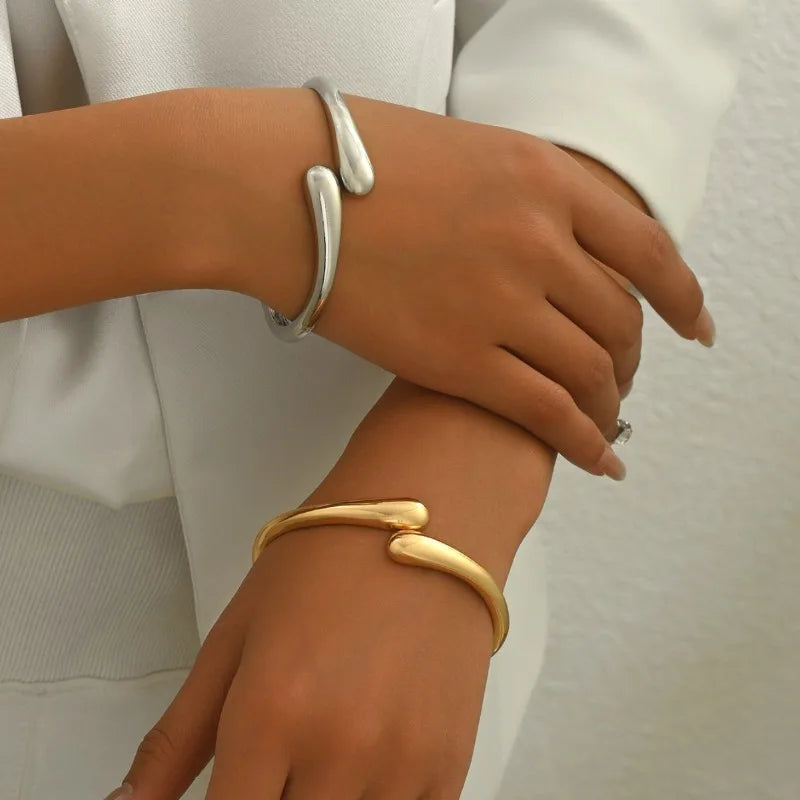 Open Bangle Bracelet with Sculptural Waterdrop Details - Image 1