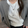 Stainless Steel Bead Ball Pendant Necklace Double Layer - Image 1