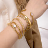 Minimalist Round White Zircon Double Layer Hollow Bracelet Pvd Stainless Steel Stackable Cuff Bangle Women - Image 3