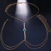 Sexy Green Crystal Chest Chain Harness Stainless Steel Belly Waist Chain Body Jewelry Necklace For Women Clothing Accessories