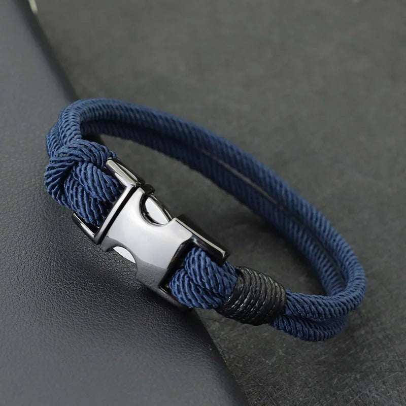 Mens Bracelet Double Layer Spring Buckle 4mm Nylon Rope Braclet Leisure Accessories Hiphop Braslet Gift For Him - Image 1