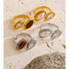 Adjustable Stainless Steel Ring Tiger Stone Simulated Pearls Zircon Golden Pvd Plated Chic Finger Jewelry - Image 2