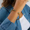 Yori Stone Blue Turquoise Stainless Steel Ribbed Bracelet Gold Plated Gift Gold Pvd Plated Jewelry - Image 2