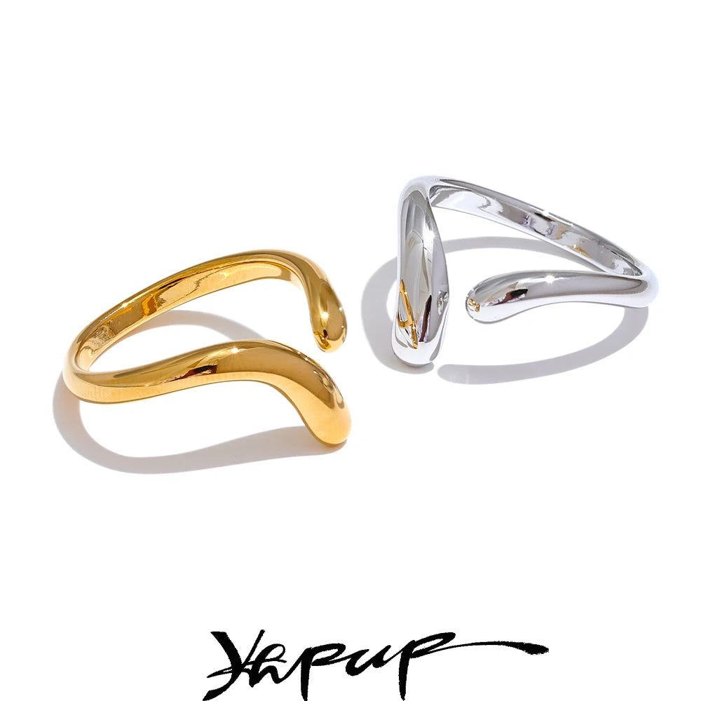 Minimalist Stainless Steel Open Chic Adjustable Ring Thin Finger Korean Jewelry Golden - Image 1