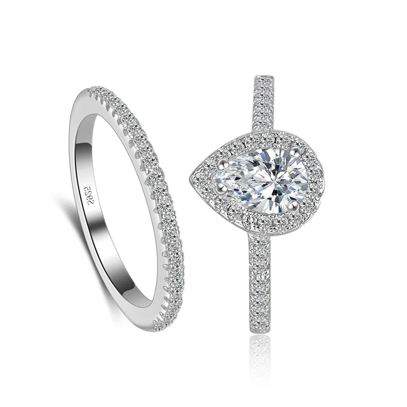 Teardrop Cubic Zirconia Ring Set in Clear or Pink with US Sizes 5 to 9 - Image 1