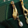 Hand and Imitation Pearl Dangle Earrings - Image 3