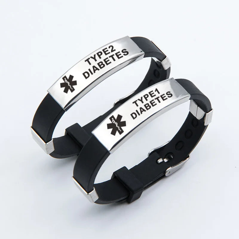 Stainless Steel Engravable Medical Alert Bracelets Diabetes Epilepsy Alzheimer's Allergy Women Men Silicone Bracelet Jewelry - Image 1