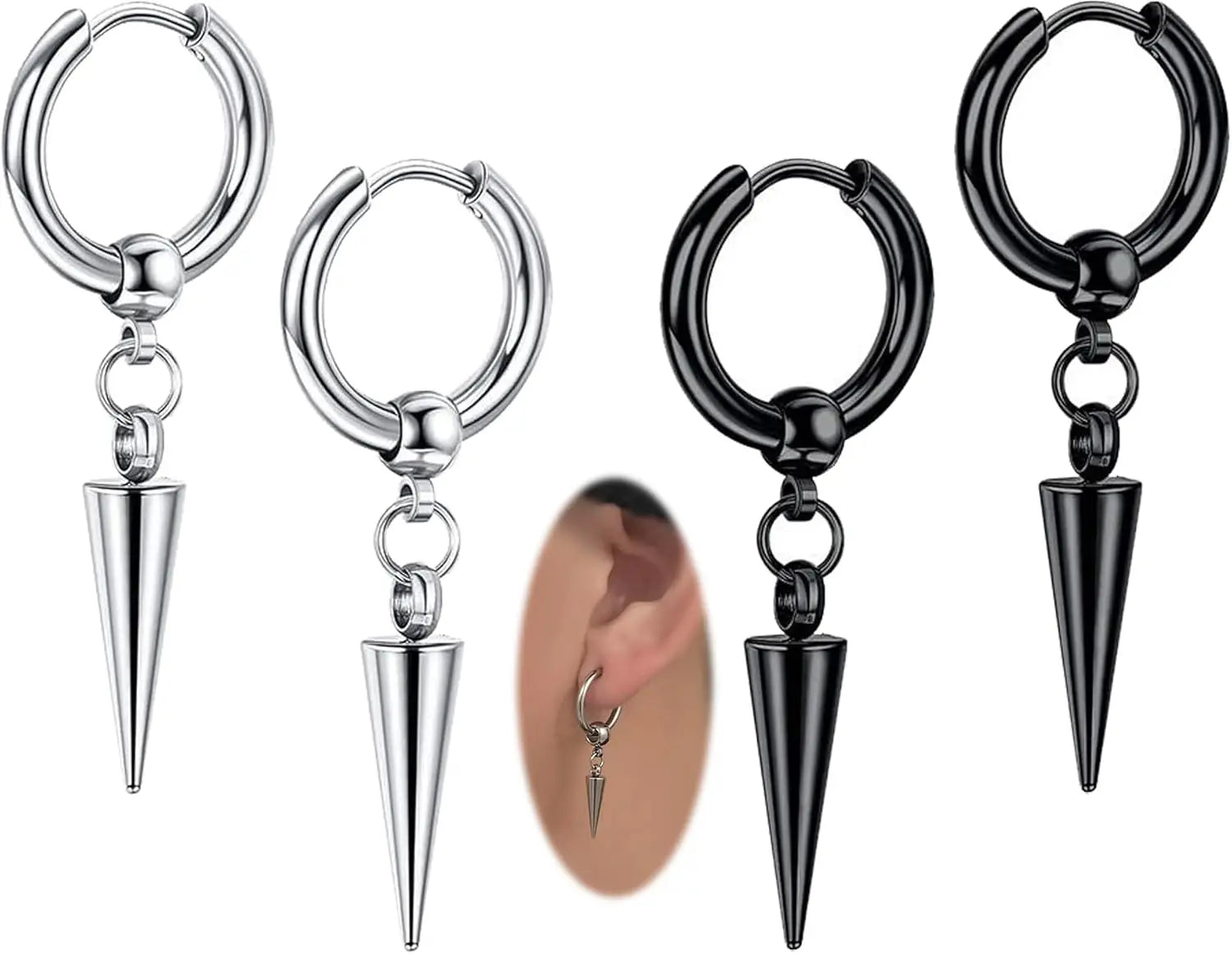 1 or 2 Pairs 316L Spike Dangle Drop Hoop Earrings for Women Stainless Steel Hoops Cuff Cartilage Men‘s Geometric Punk Earrings - Image 1