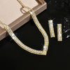 Ultra-Shimmer Diamond V-shaped Collar Chain Fashionally Versatile Eco-friendly Bridal Necklace Earrings Set - Image 6