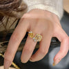 French Retro Gold Color Double Rose Flowers Design Inlaid with Full Zircon Necklaces Bracelets Rings Jewelry Sets For Women - Image 5