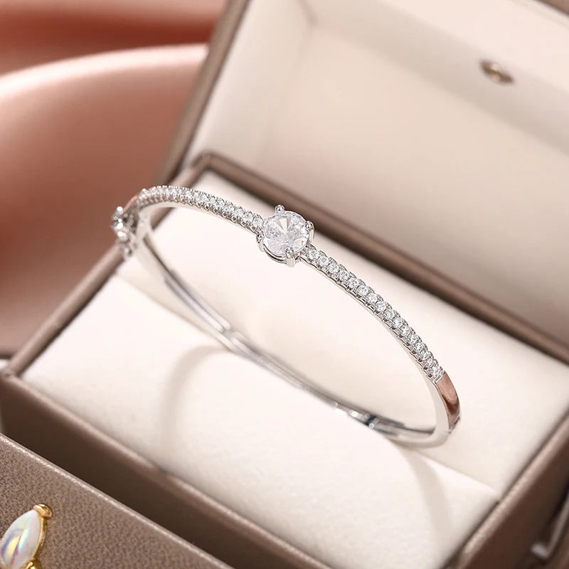 Fashionale Women's Cubic Zirconia Bangle Silver Color/Gold Color Modern Statement Female Hand Accessories Jewelry - Image 1