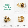 Stackable Vintage Tiger Eye Stone Open Cuff Rings Hammered Gold Plated Stainless Steel Adjustable Boho Korean Jewelry for Women - Image 10