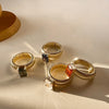 Chunky Striped Ring with Square Crystal in Gold-Tone - Image 17