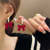 Red Black Bowtie Earrings for Women Girls Simulated Pearl Cloth Bow Tie Earrings Jewelry Ear Accessories Beautiful Gifts - Image 6