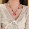 Colorful Glass Bead Necklace with Heart Pendant - Image 5