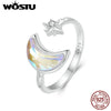 Silver Moon Star Open Ring For Women Rainbow Moonstone Zircon Adjustable Rings Lovely Party Jewelry Gift - Image 1