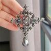 Temperament Imitation Pearl Pendant Baroque Cross Rhinestone Broochs for Women Men Collar Pin Jewelry Gifts - Image 4