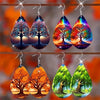 Bohemian Wooden Water Drop Earrings Elegant Rainbow Tree Of Life Willow Tree Teardrop Earring Double Sided Colorful Earrings - Image 2