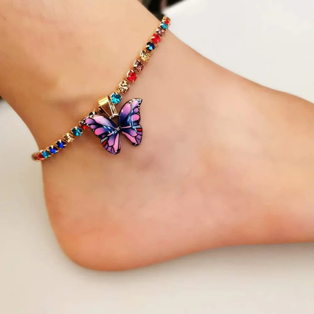 Bohemian Metal Butterfly Anklet Bracelet Colorful Bling Bling Tennis Anklet For Women Girls Summer Beach Foot Chain Accessories - Image 1