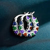 Full Pave Cubic Zirconia Spike Hoop Earrings in Many Colors - Image 11
